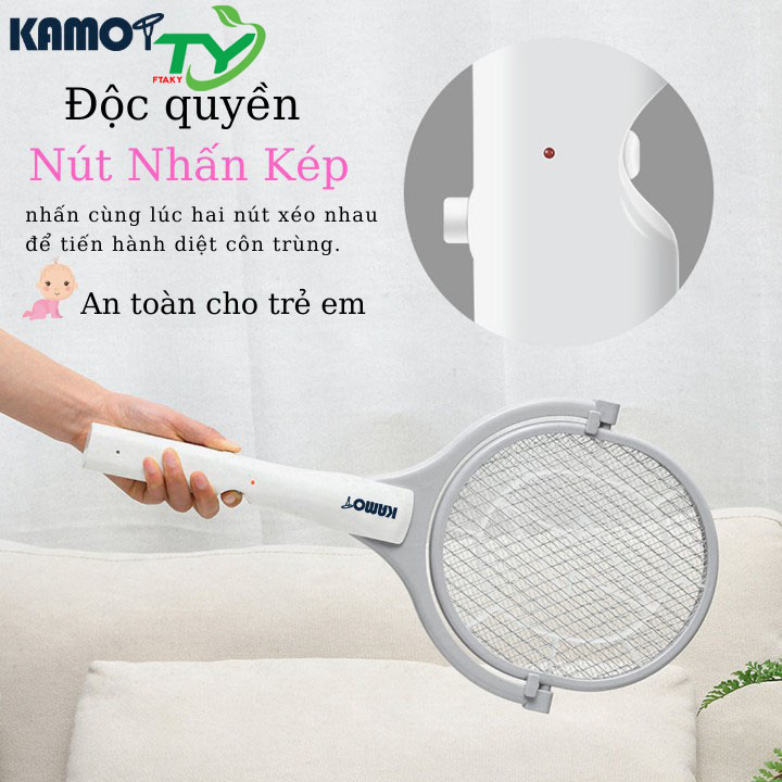 Vợt Muỗi Xoay KAMOT Chính Hãng, Vợt Diệt Muỗi Thông Minh xoay 90 độ 2 In 1 Kiêm Đèn Bắt Muỗi Tự Động Ban Đêm