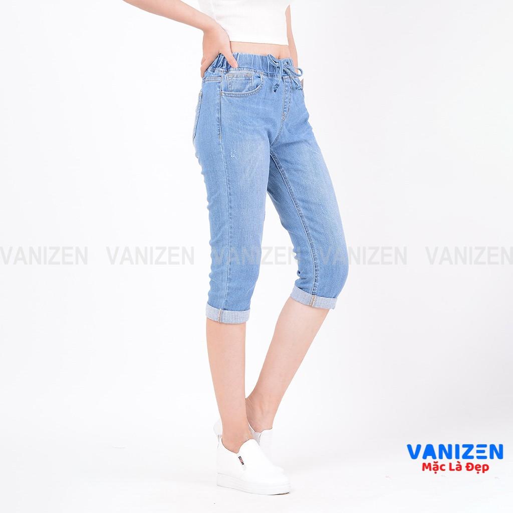 Quần ngố jean nữ đẹp lưng cao cạp chun xước nhẹ mã 358 VANIZEN
