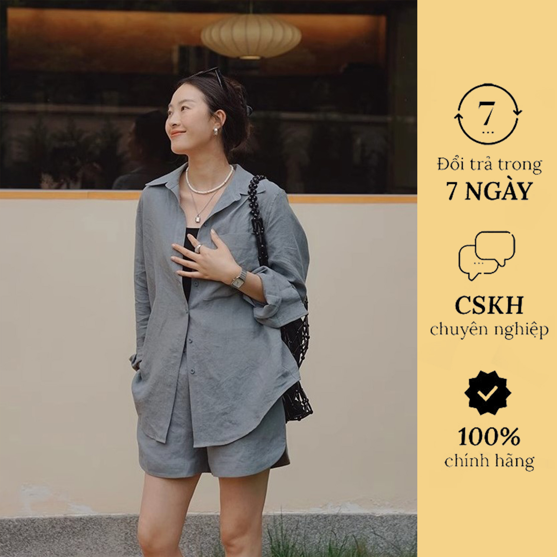 Set Đồ Nữ LINEN Haint Boutique Sơ Mi Cổ Vest Mix Short Lửng Chất Vải Mềm Mát Phong Cách Ulzzang Bv05