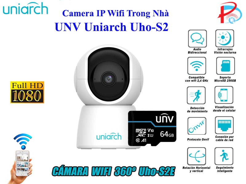 Camera IP Wifi Robot UNV Uniarch 1080P Uho-S2E đàm thoại 2 chiều, hỗ trợ tên miền P2P - Hàng chính hãng