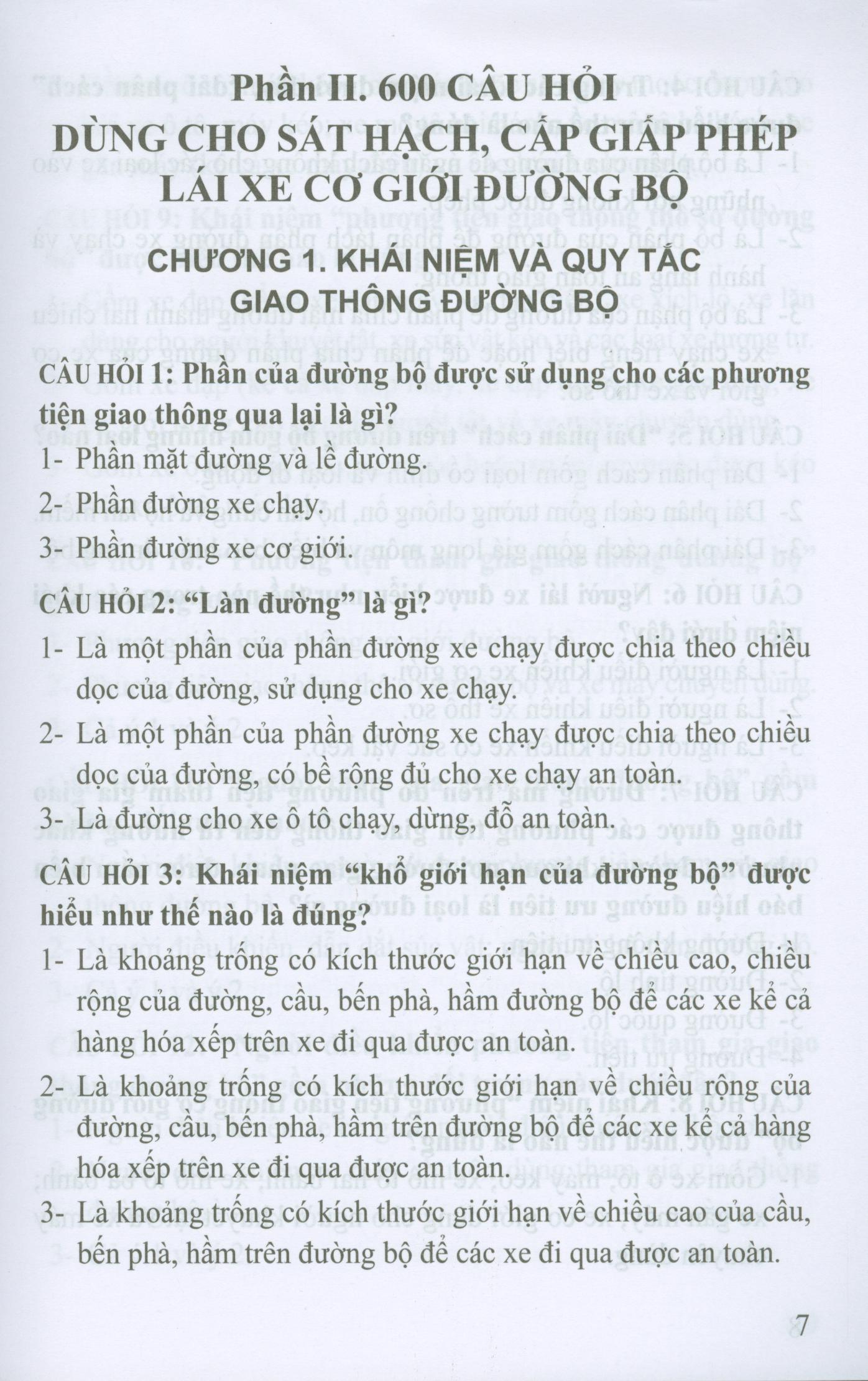 600 Câu Hỏi Dùng Cho Sát Hạch, Cấp Giấy Phép Lái Xe Cơ Giới Đường Bộ