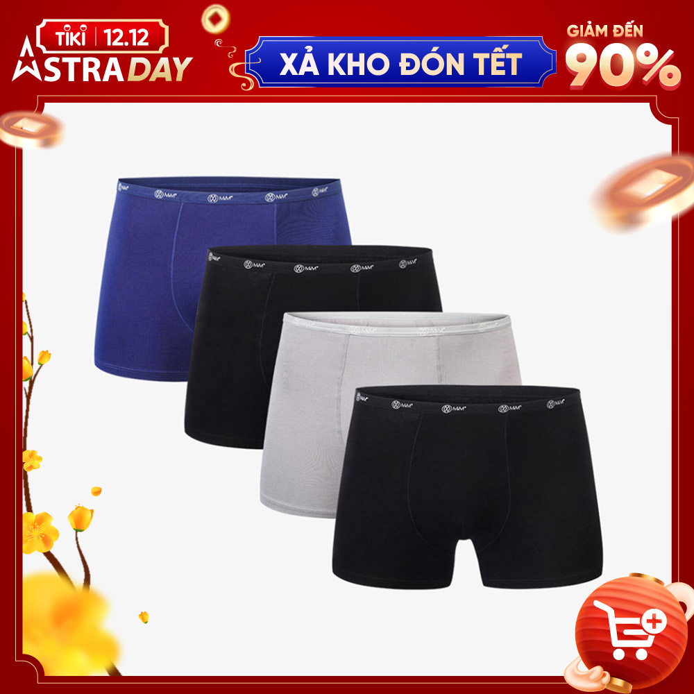 Combo 4 quần lót nam Boxer sợi cạp 1cm sợi tre tự nhiên mềm mịn thấm hút mồ hôi, co giãn 4 chiều MRM Manlywear - Màu ngẫu nhiên