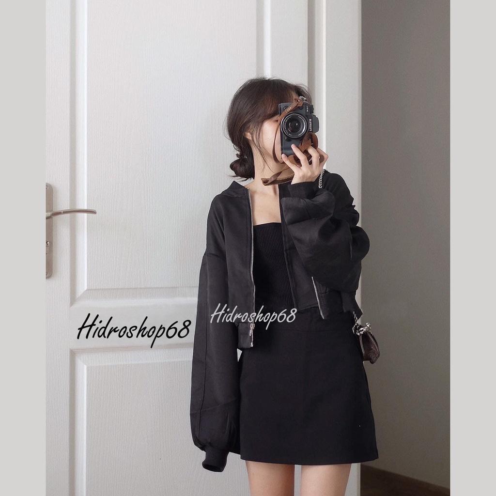 Áo bomber kaki dáng ngắn tay dài áo khoác croptop phong cách thể thao Hidroshop68 - Thời trang Hidro