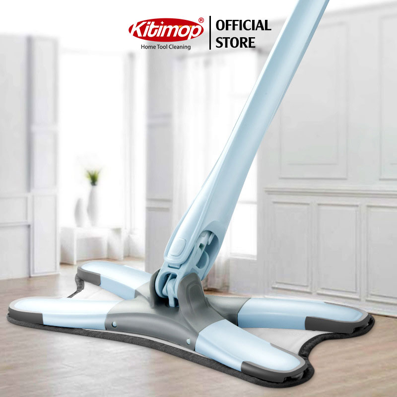 Cây lau nhà chữ X Kitimop-DRY chổi lau nhà tự vắt xoắn xoay 180 độ kèm bông microfiber mềm mịn thấm hút