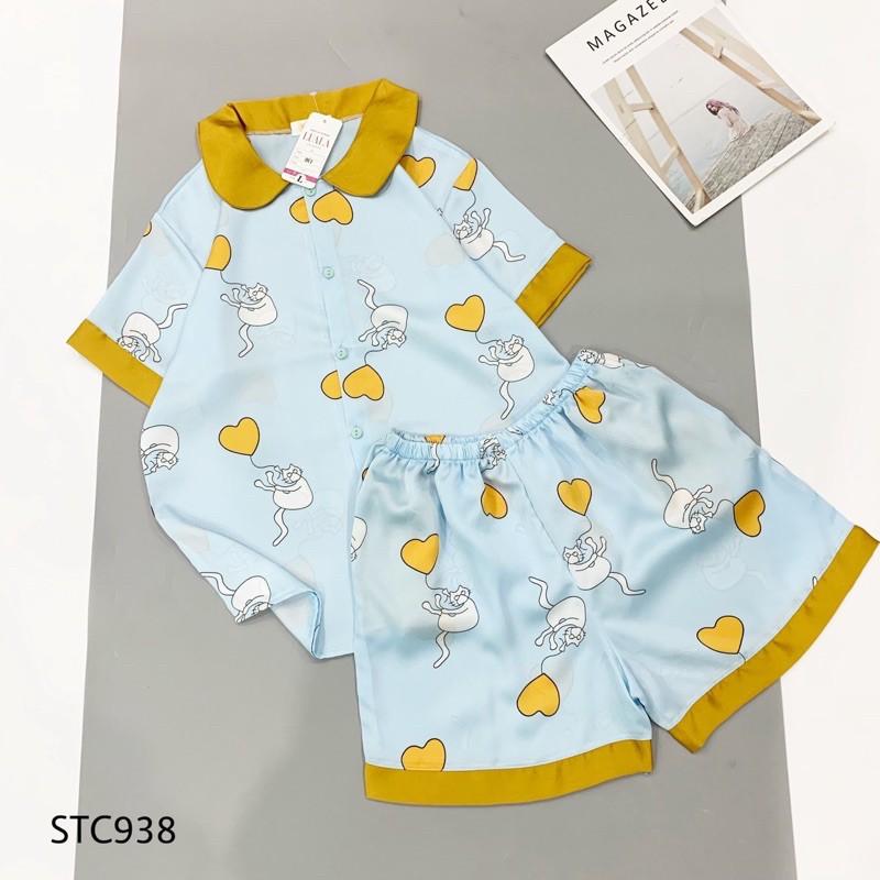 Đồ Ngủ Pijama Lụa Satin Tay Ngắn Quần Đùi Siêu Xinh, Mềm Mịn, Độc Lạ Khó Tìm, Sanh Chảnh Hàn Quốc