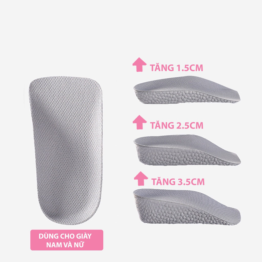 Lót Giày Tăng Chiều Cao Cấu Trúc Vòm Nâng Đỡ Lòng Bàn Chân Tăng  3.5CM, Thấm Hút Mồ Hôi Siêu Tốt