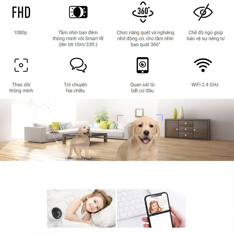 CAMERA WI-FI QUAN SÁT HỒNG NGOẠI EZVIZ C6N Full HD 1080p, chính hãng thương hiệu MỸ.