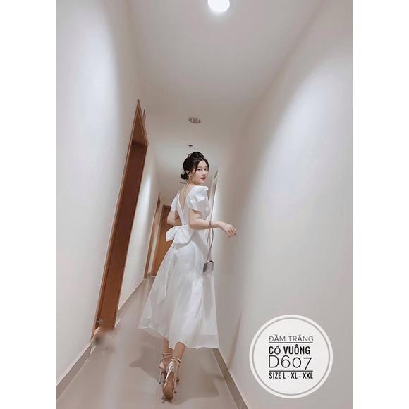 Đầm big size Đầm trắng cổ vuông cotton lạnh 60-90kg