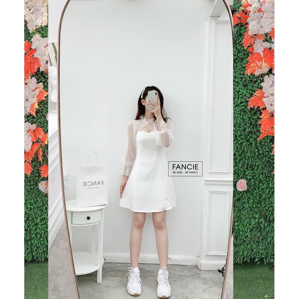 ĐẦm dự tiệc Đầm xòe nữ đầm đi chơi Đầm nữ tay dài phối lưới cổ tàu thời trang dự tiệc dạo phố