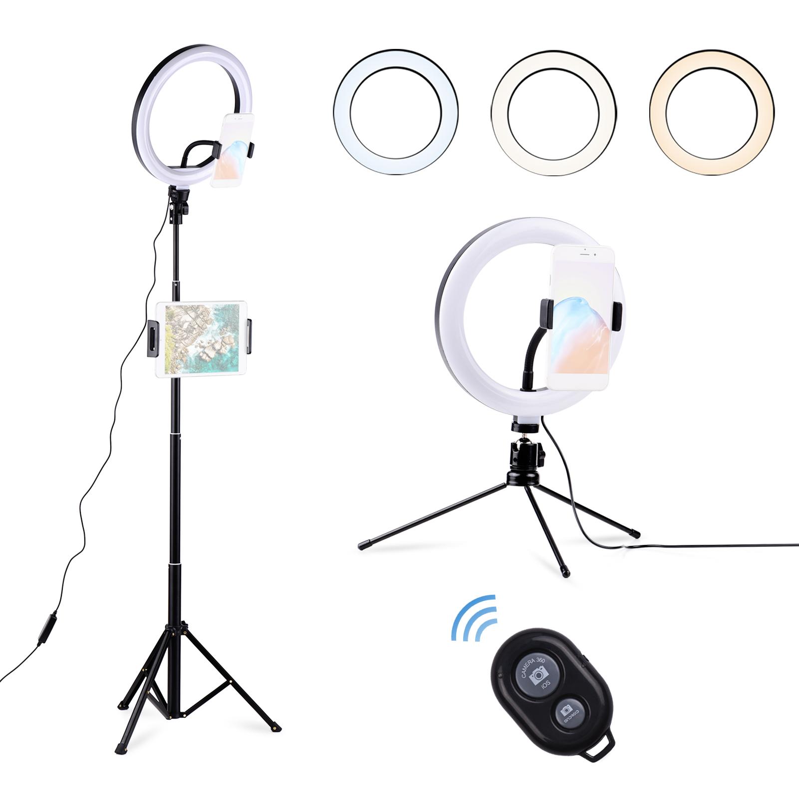 Giá đỡ điện thoại dạng Đèn LED vòng tự sướng 6 inch, 3 chế độ,10 mức độ sáng với giá đỡ ba chân - 6 inch