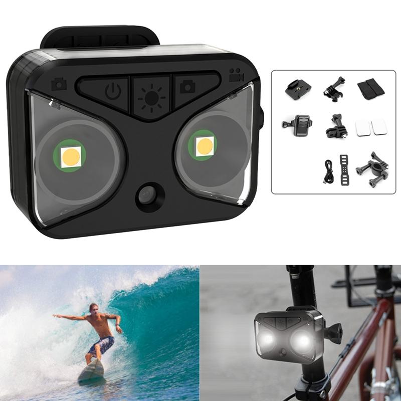 Bicycle Rearview Camcorder Camera Waterproof Sport Action Video Camera LED Lights HD720P For Motorcycle Helmet Cameras