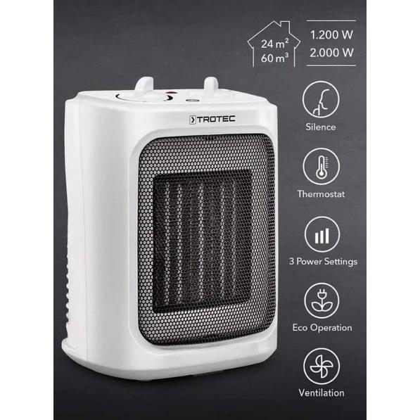 Quạt Sưởi Gốm TROTEC TFC 16E, Máy Sưởi Mini, Thiết Bị Sưởi Ấm, 2 Mức Sưởi, Công Suất 2000W, Nhập Đức