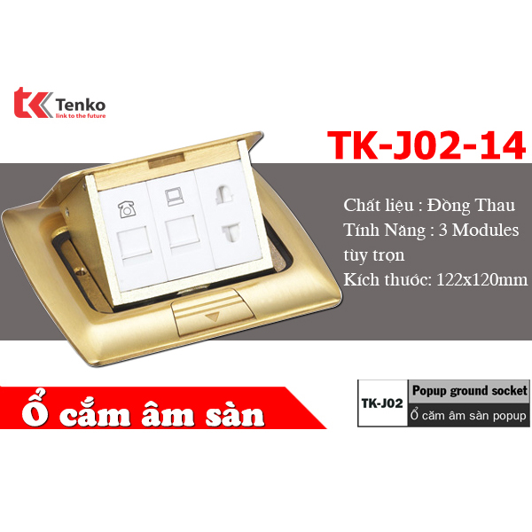 Ổ Cắm Điện Âm Sàn 3 Modules Bằng Đồng Tenko TK-J02-14