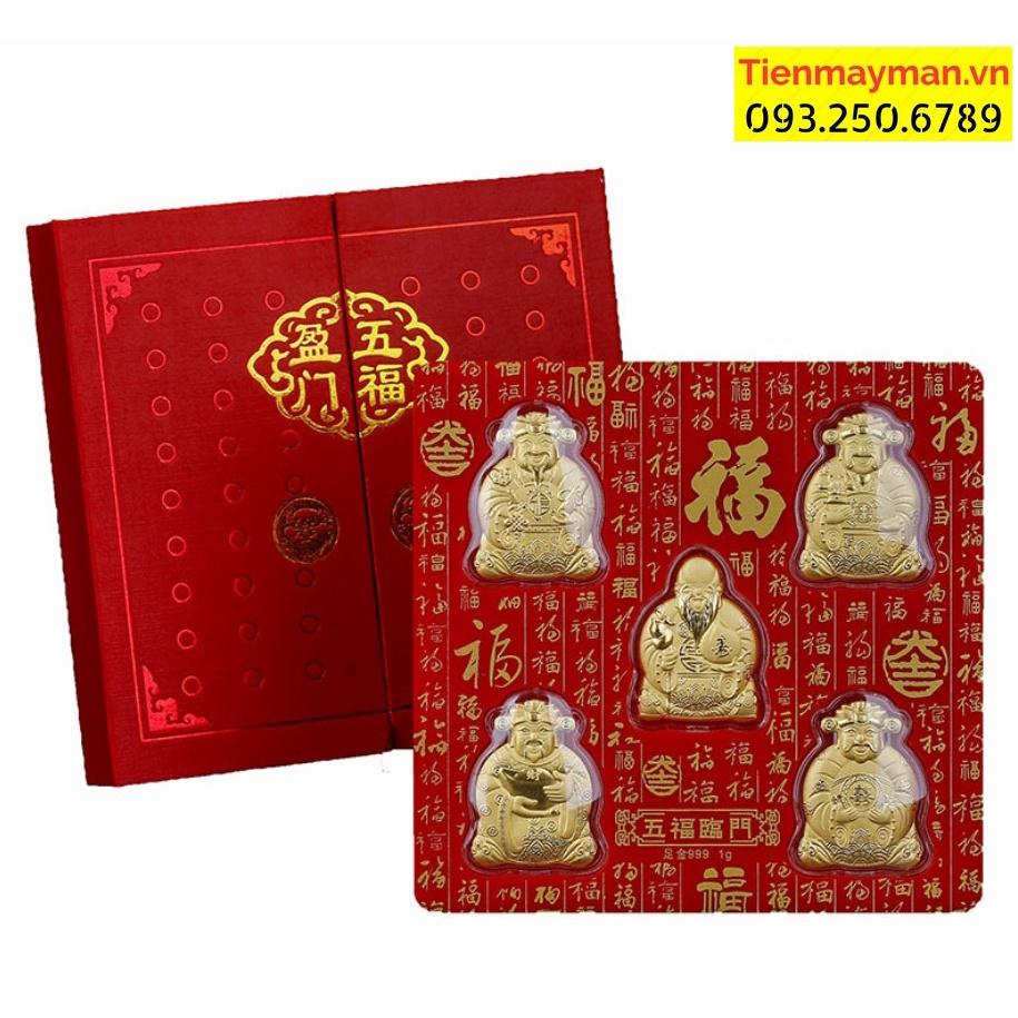 LOẠI 1Bộ Thần Tài Ngũ Phúc Lâm Môn Mạ Vàng 24k Cấp, Quà Tết Sang Trọng