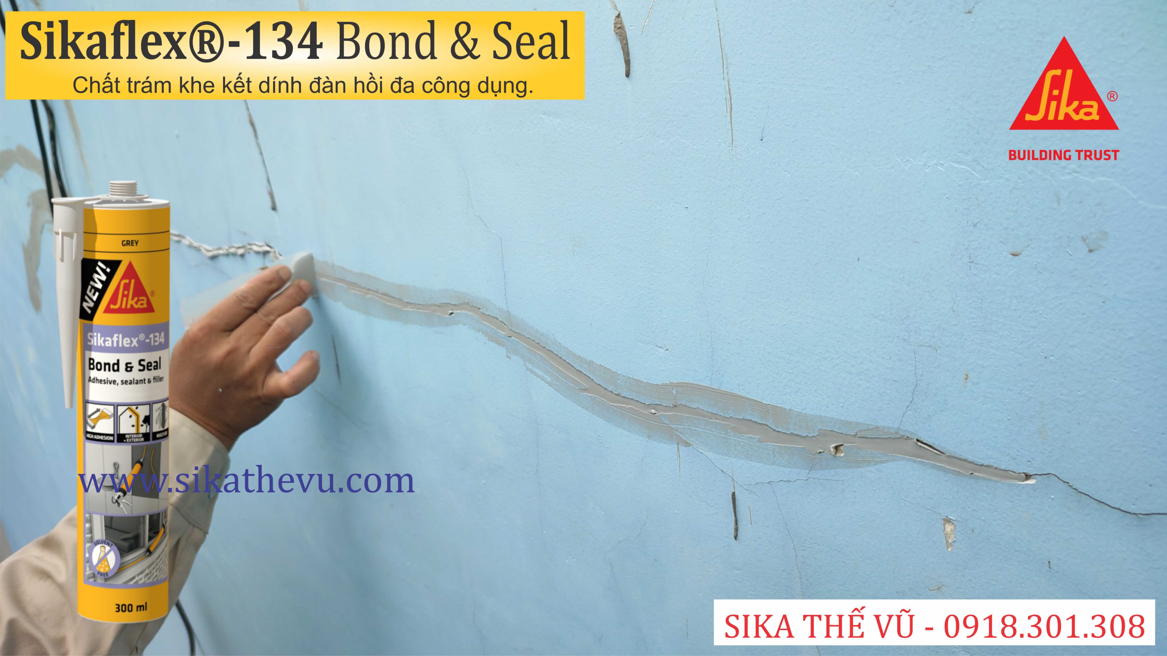 Keo trám khe đa năng chống thấm, trám nứt cho tường và sàn - Sikaflex- 134 Bond &amp; Seal (tuýp 300ml)