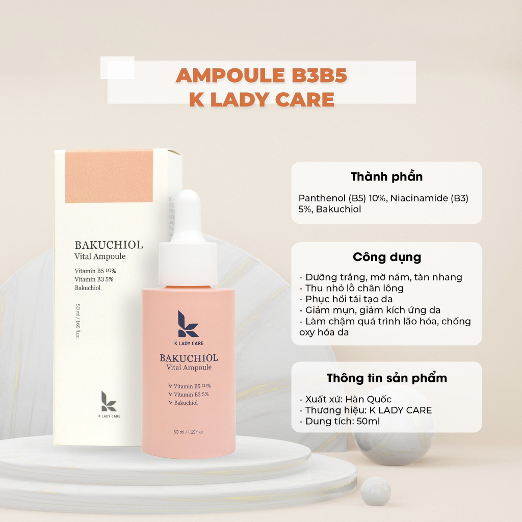 Tinh chất vitamin B3-B5 dưỡng trắng phục hồi da K Lady Care 50ml