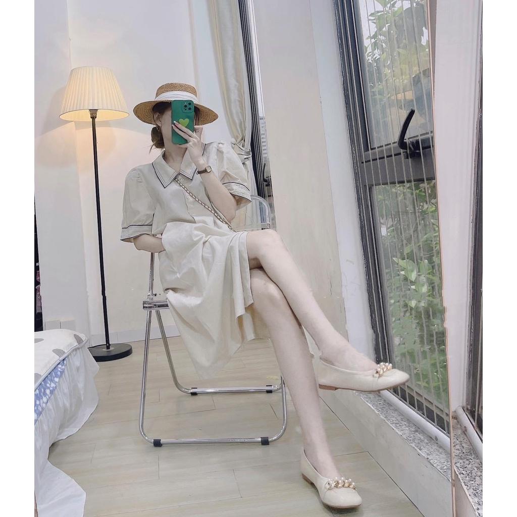 Váy bầu thời trang thiết kế sơ mi chất lụa hàn châu freesize từ 45 đến 70kg-đầm bầu mùa hè