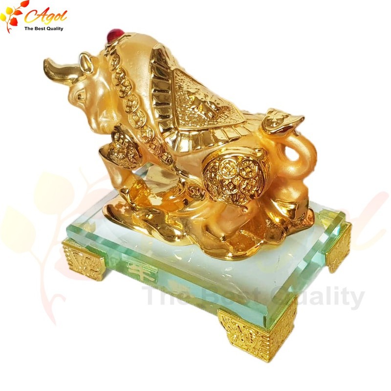 TƯỢNG CHÚ TRÂU VÀNG ĐẾ THỦY TINH CAO CẤP - Trâu Vàng Kim Tiền