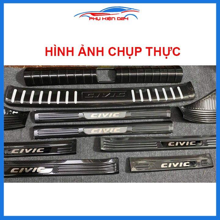 Bộ nẹp bước chân trong ngoài vân Cacbon xe Civic 2016-2017 2018-2019-2020 chống trầy làm đẹp ô tô