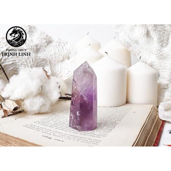 Trụ đá thanh tẩy T.A TÍM Lavender dùng trong Tarot, reiki, thiền định,yoga cân bằng, phong thủy (KHÔNG KÈM ĐẾ)