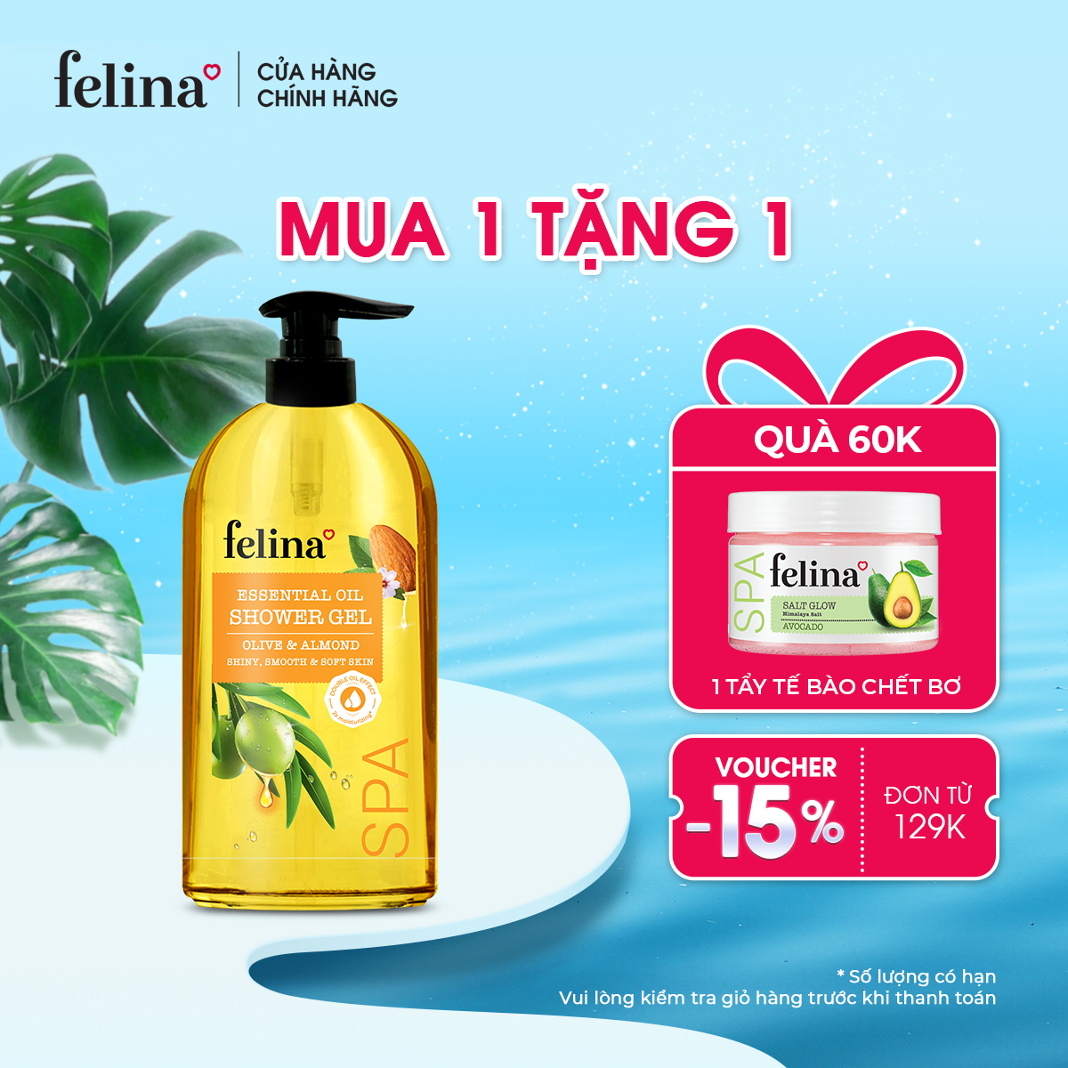 Sữa Tắm Tinh Dầu Dưỡng Ẩm Dạng Gel Felina Home Spa 800ml dưỡng ẩm giúp da mềm mịn, căng mướt gấp 2 lần - Oliu - Argan