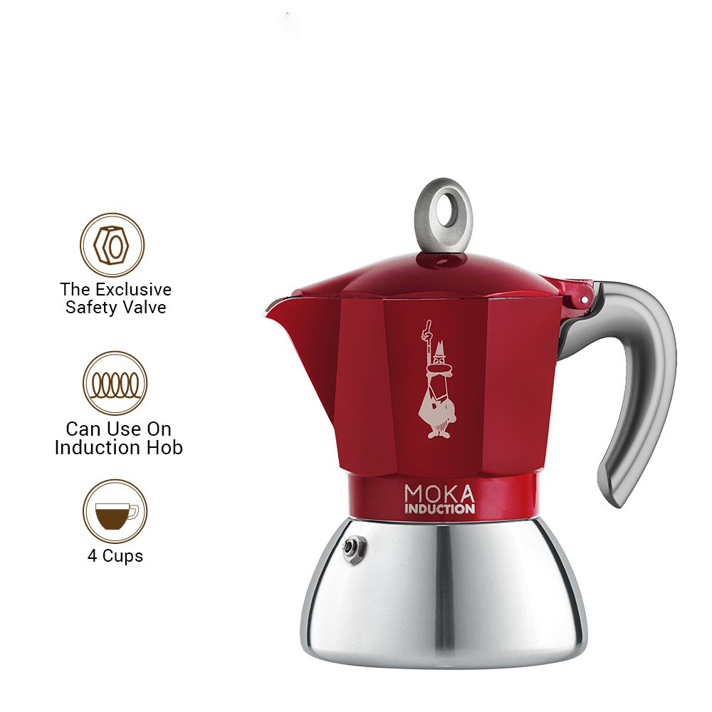 ẤM PHA CÀ PHÊ BIALETTI MOKA INDUCTION 4 LY – MÀU ĐỎ – MẪU MỚI