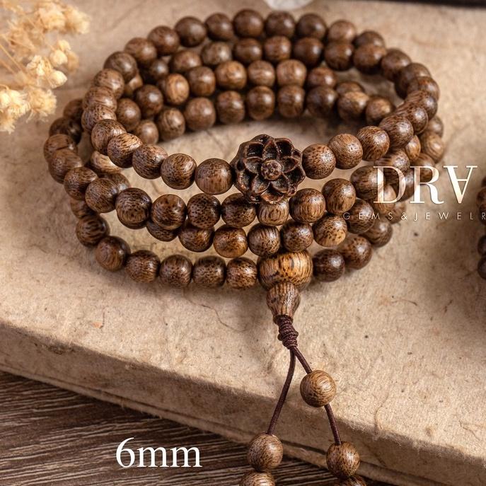 VÒNG TAY NỮ CHUỖI HẠT GỖ TRẦM HƯƠNG TỐC MIX CHARM HOA SEN 4mm 6mm