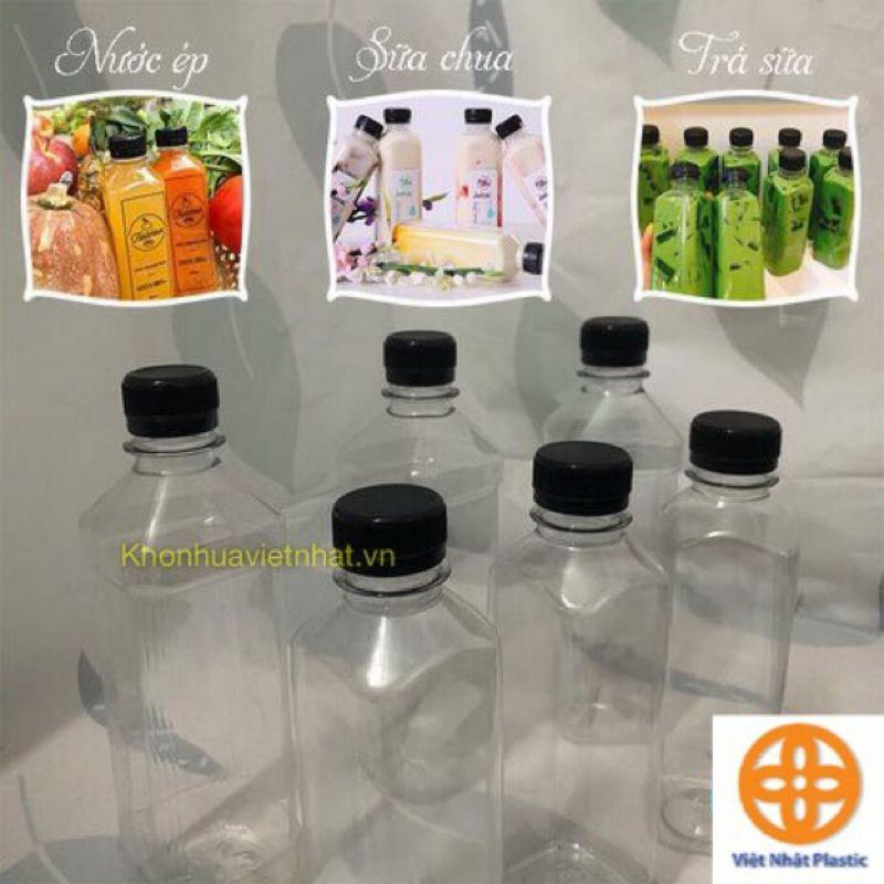 Set 10 Chai nhựa đựng trà sữa, nước ép nắp đen dung tích 330ml
