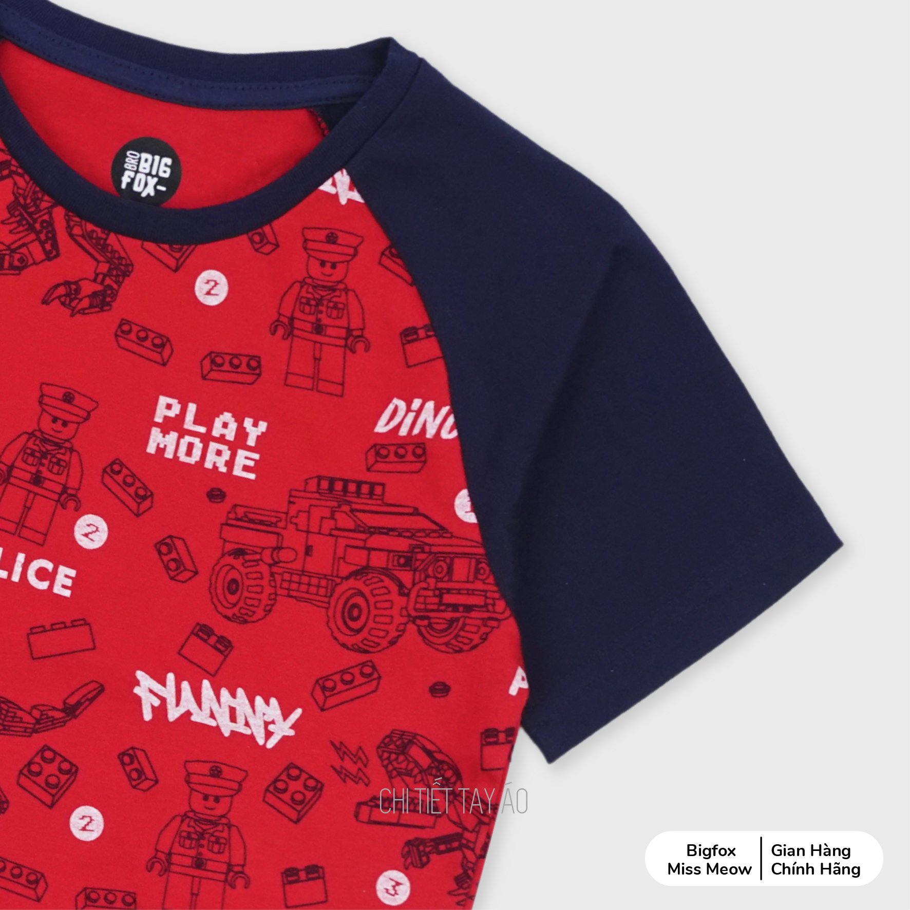 Bộ quần áo cộc tay bé trai Bigfox Miss Meow, chất cotton mặc hè size đại 3,7,9,11 tuổi 30kg 40kg