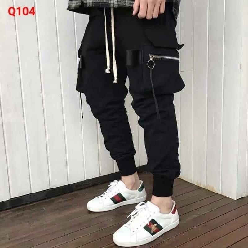 Quần kaki jogger nam nữ túi hộp khóa kéo cực ngầu