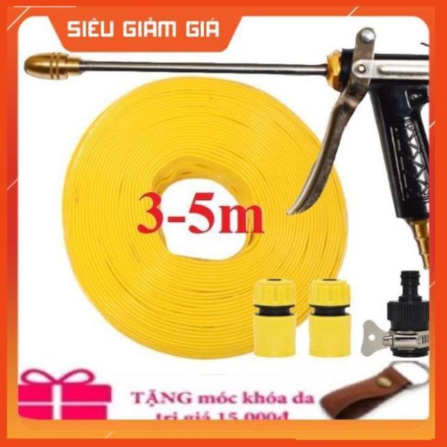 Bộ dây vòi xịt nước rửa xe,tưới cây .tăng áp 3 lần, loại 3m,5m 206318 đầu đồng,cút,nối nhựa đen+ tặng móc khoá