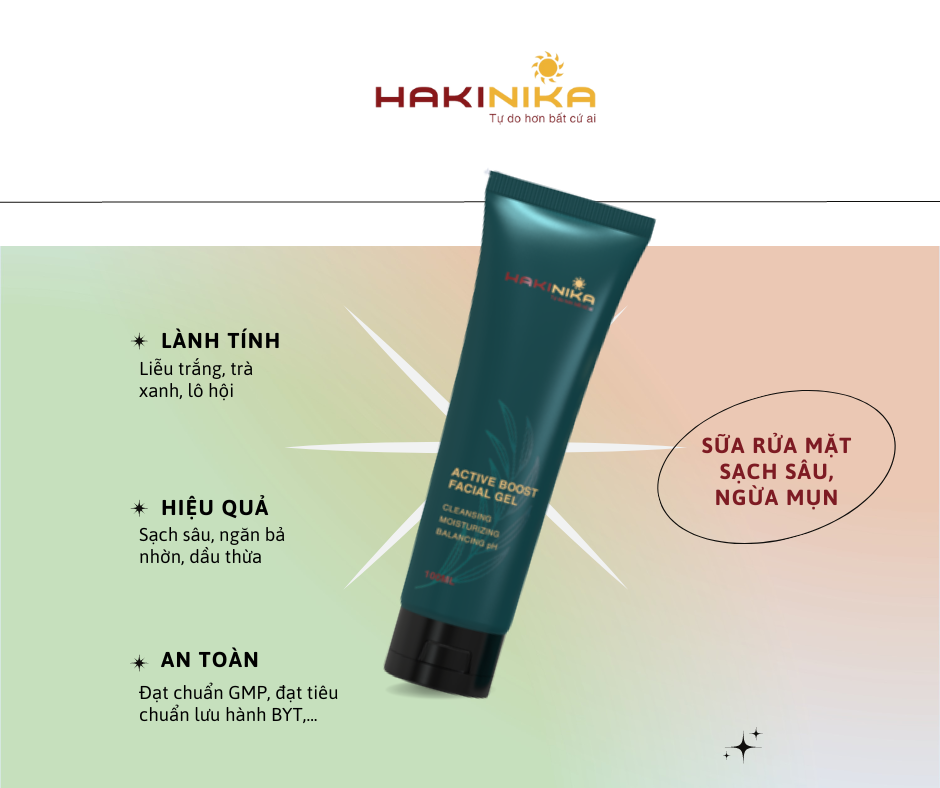 [MỚI] GEL RỬA MẶT LÀM SẠCH, NGĂN NGỪA VÀ GIÚP LÀM GIẢM MỤN, SÁNG DA HAKINIKA ACTIVE BOOST FACIAL GEL 