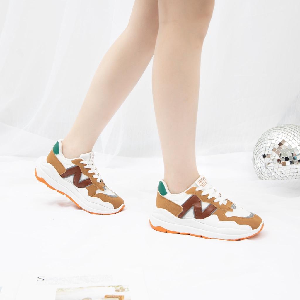 Giày MWC 0719 - Giày Thể Thao Nữ Đế Cao, Giày Sneaker Da Phối Màu Cá Tính