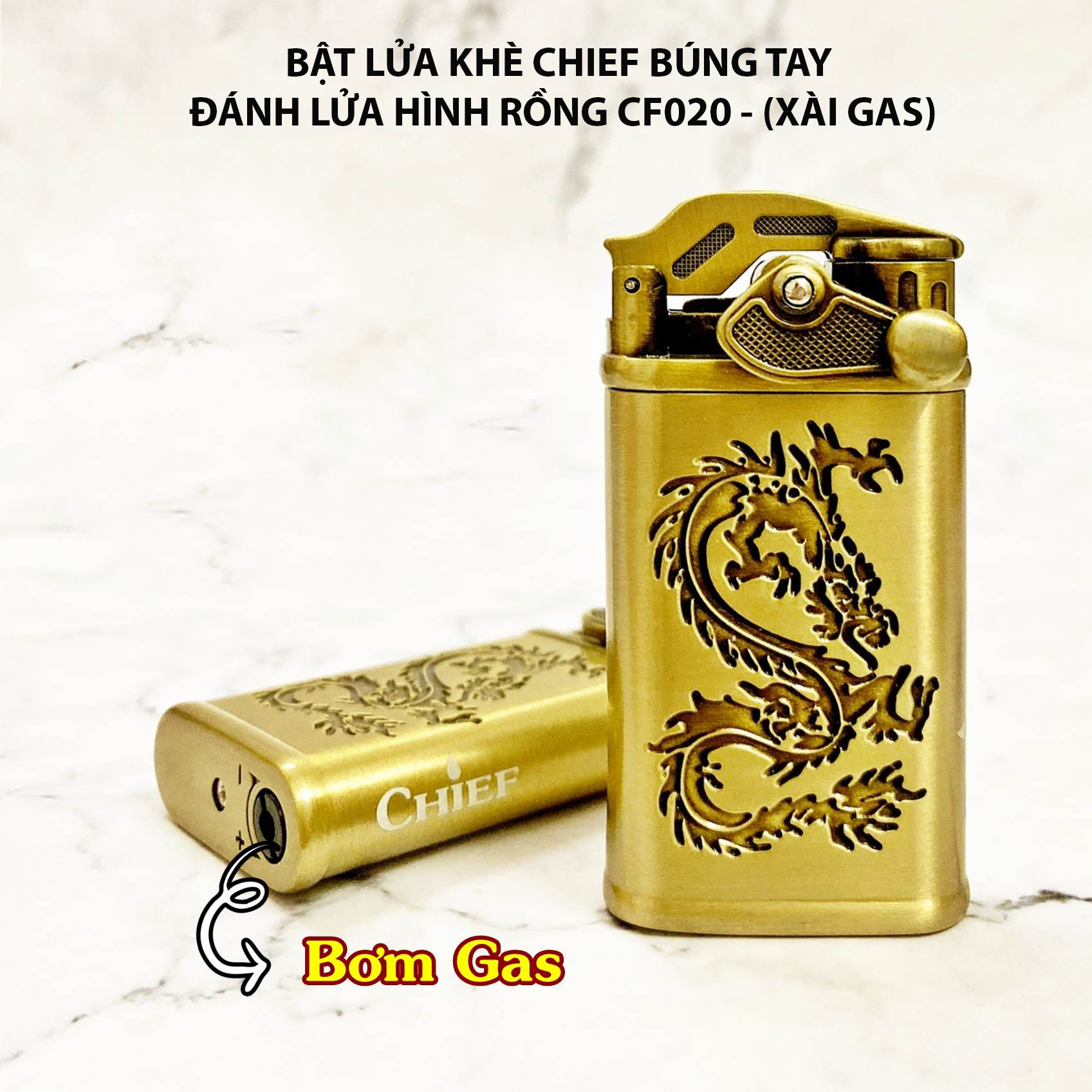 Hột quẹt bật lửa khè CHIEF búng tay đánh lửa hình rồng CF020- xài gas