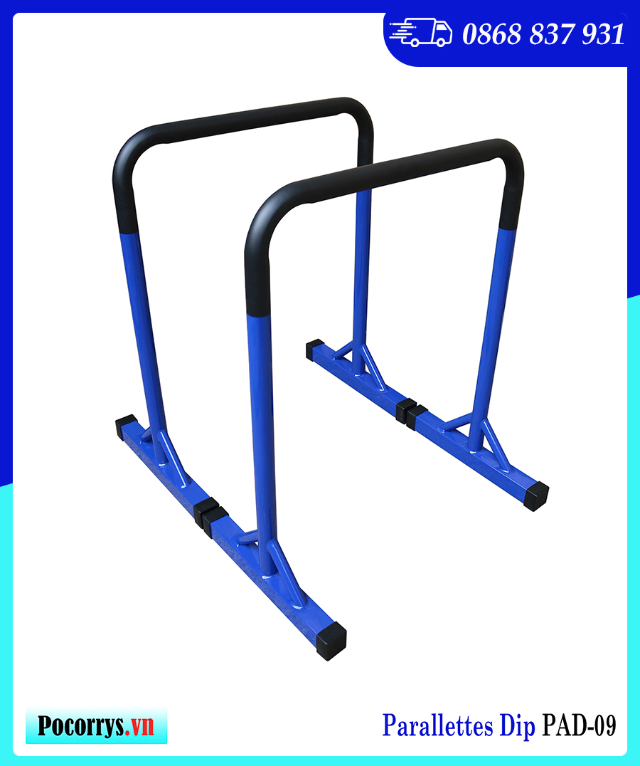 Xà kép Parallettes Dip cao 90cm, Pocorrys PAD-09, Màu đen chân lam