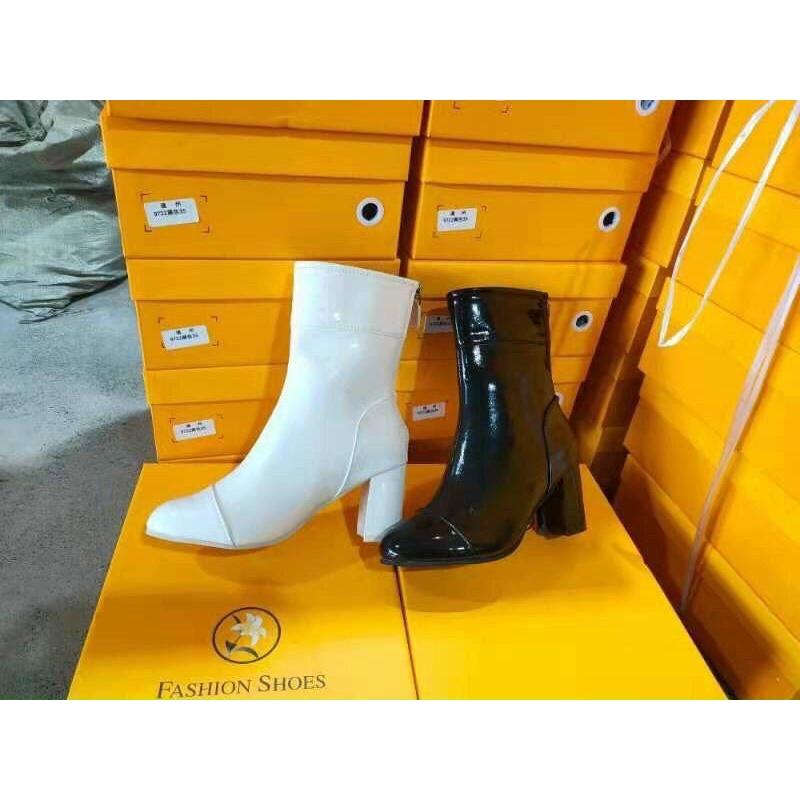 Bốt Quảng Châu trơn da mịn kẻ giữa gót trụ vuông hàng đẹp - 7P