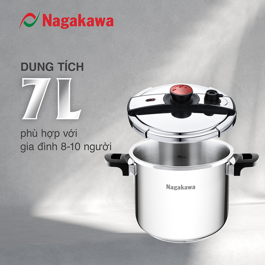Nồi Áp Suất Đáy Từ Đa Lớp Nagakawa NAG1473  - Lòng Nồi Inox 304, Van Kép 3 Cấp An Toàn