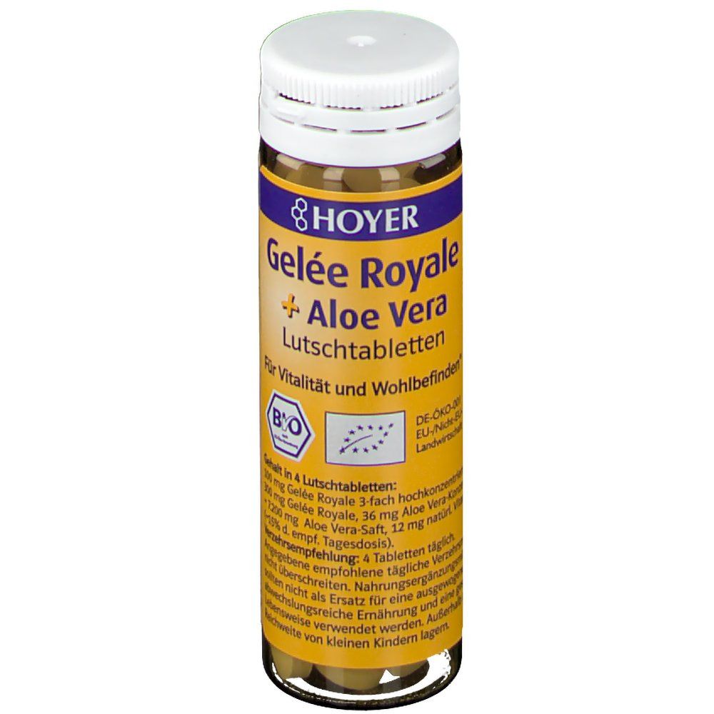 Kẹo ngậm sữa ong chúa và nha đam hữu cơ Hoyer Organic Royal Jelly + Aloe Vera 60 viên