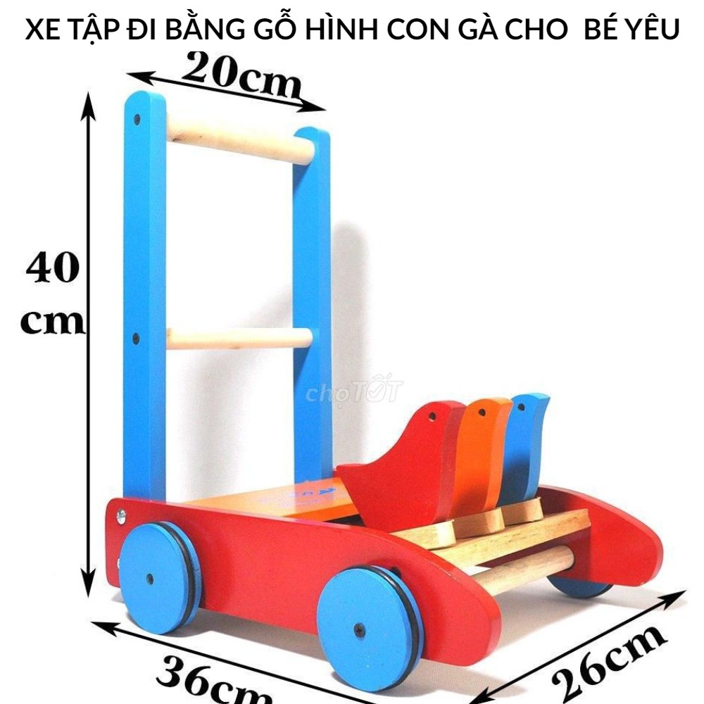 Xe Tập Đi Bằng Gỗ 3 Con Gà Cao Cấp Cho Bé Yêu - Tặng 2 khẩu trang xô cho bé