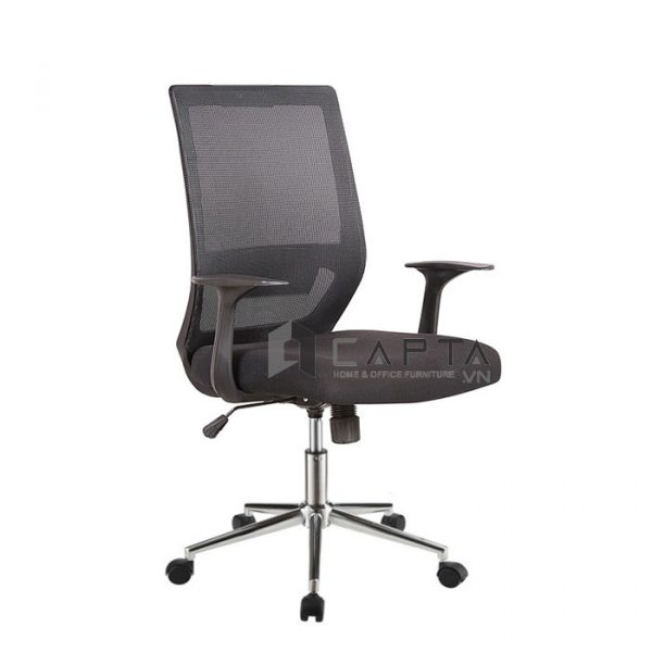 Ghế ngồi làm việc lưng trung CE4273-M Nội thất Capta Ghế nhân viên lưng lưới có tay chữ T chân thép mạ chrome
