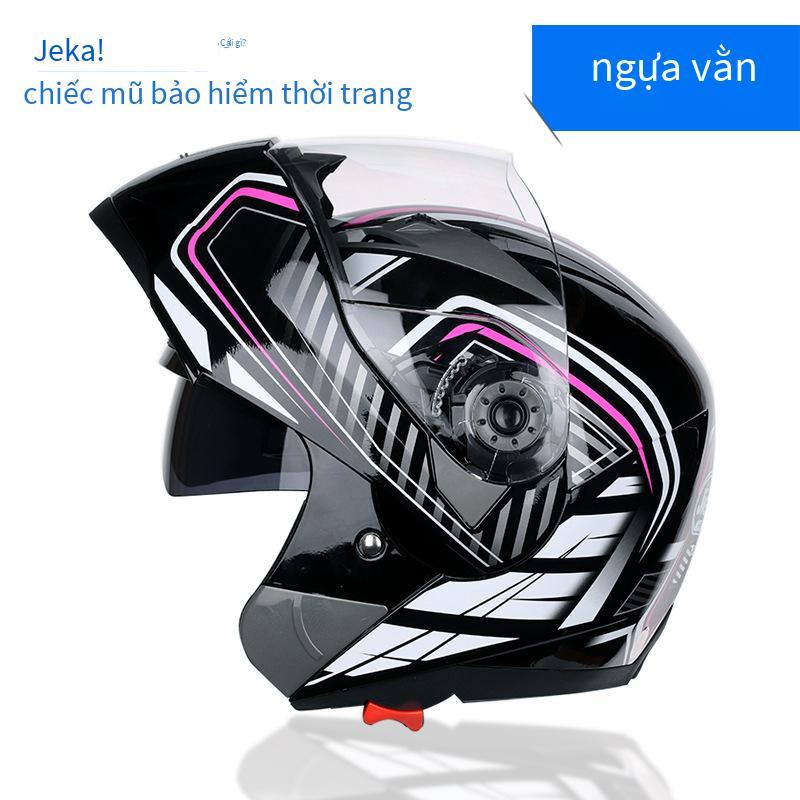 Đảm bảo chất lượng Jiekai điện xe máy mũ bảo hiểm không che mũ bảo hiểm ống kính đôi nam và nữ xe điện xe máy mũ bảo hiểm chống sương mù mũ bảo hiểm