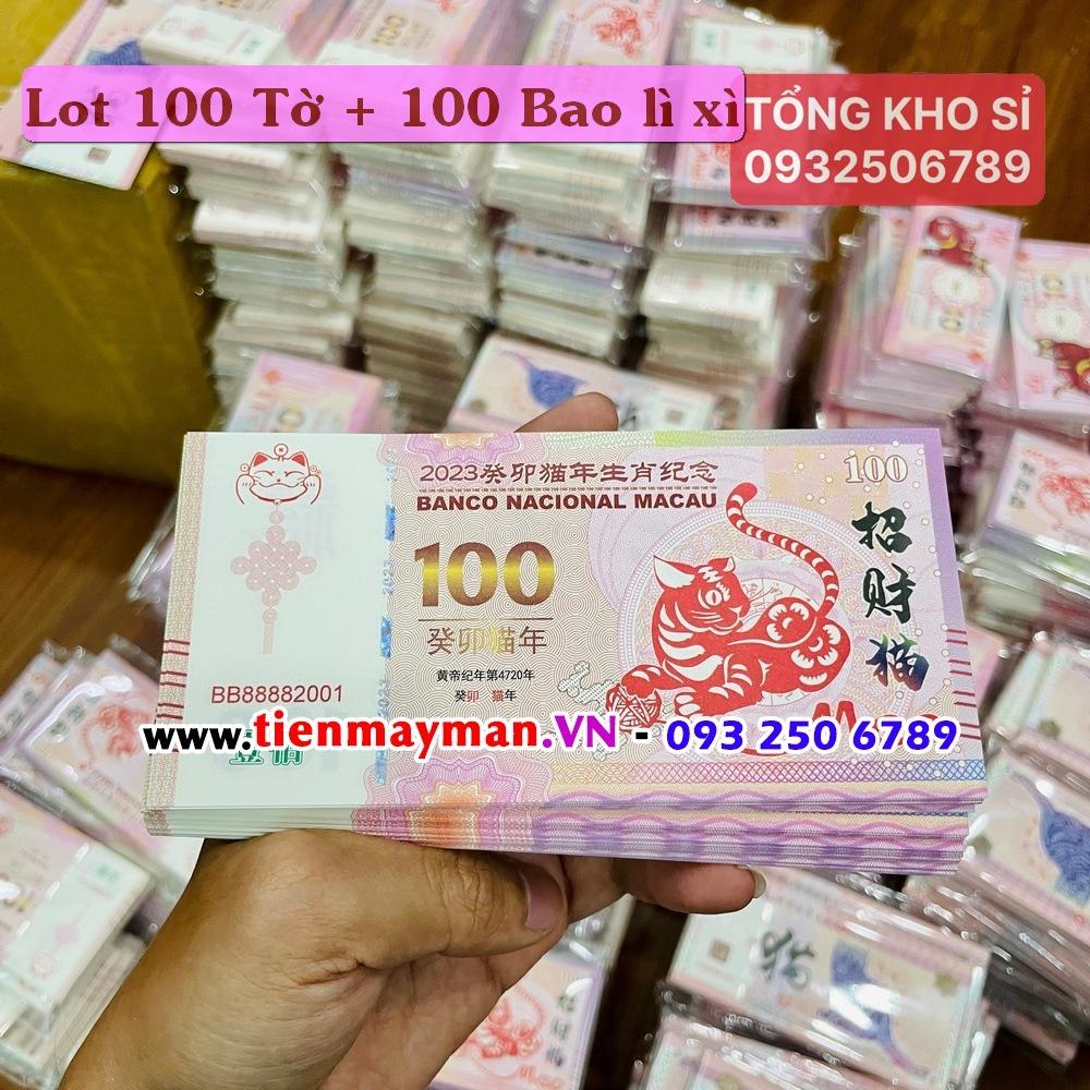 TỆP 100 Tờ Macao hình con Mèo lưu niệm lì xì tết Quý Mão , tặng bao lì xì