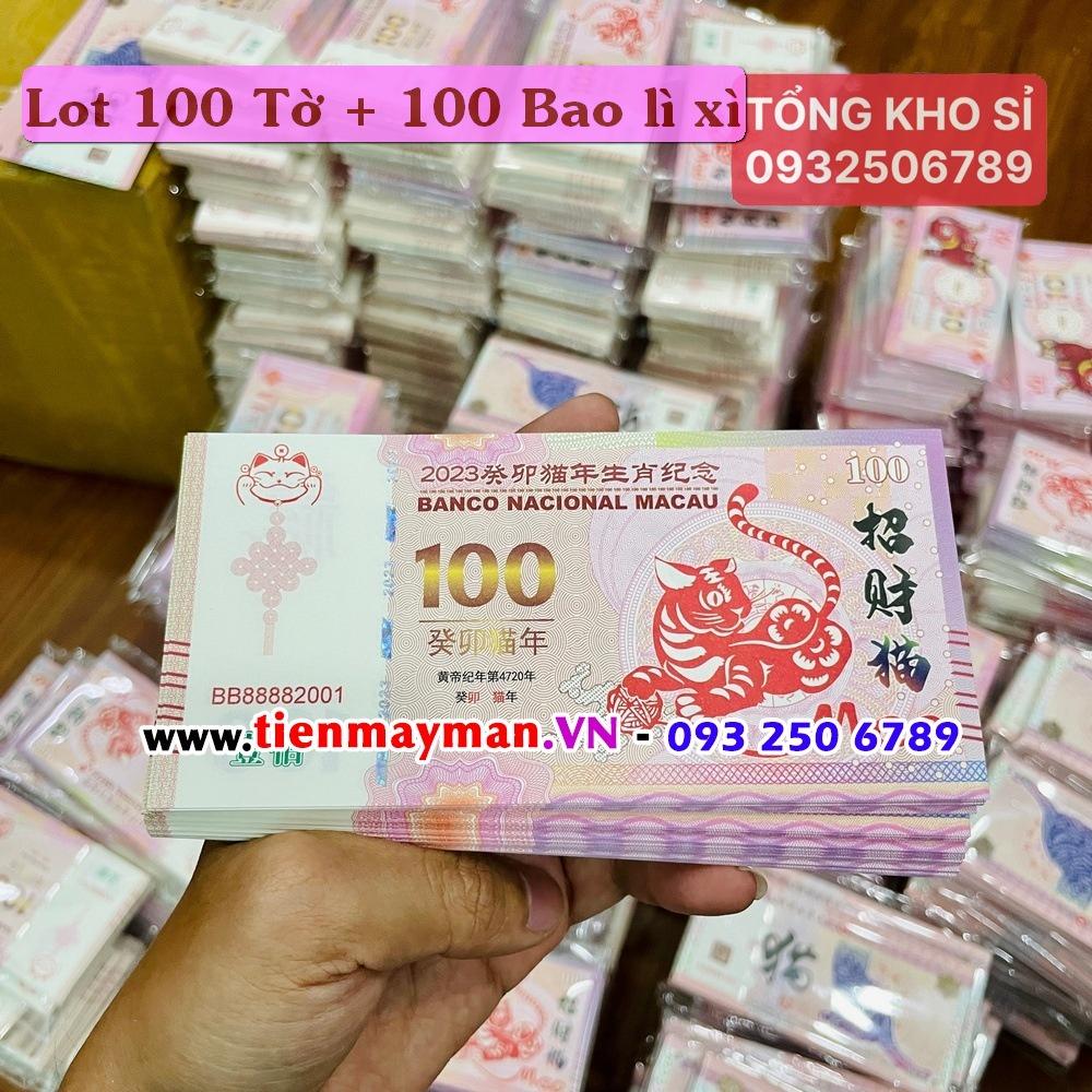 Xấp 100 Tờ Tiền Hình Con Mèo 100 Macao lưu niệm Lì Xì Tết 2023