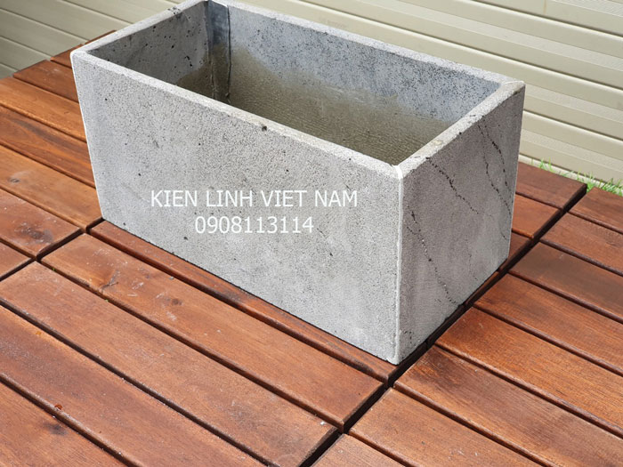 Chậu trồng cây, trồng hoa ban công sân vườn, hình chữ nhật dài 40cm bằng đá ong xám kiến bò độc đáo