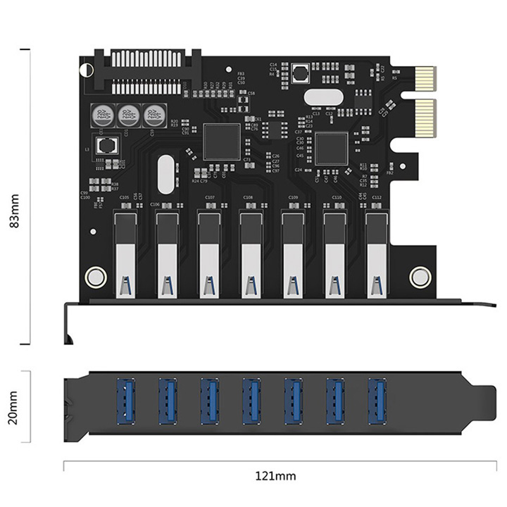 Card chuyển đổi PVU3-7U PCI-E ra 7 cổng USB3.0  HB25