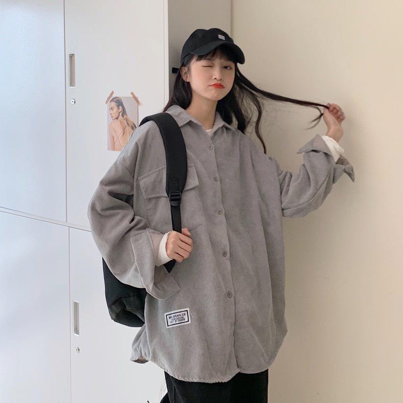 Áo Sơ Mi Nhung TĂM Unisex Form Rộng Ulzzang Hàn Quốc - Áo sơ mi nữ phong cách kiểu màu Vintage