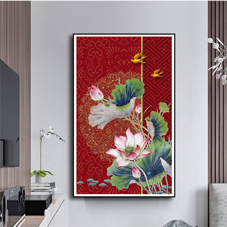 Tranh treo tường khổ lớn  – Tranh hoa sen CA178 - Vải canvas kim tuyến cán PiMa - công nghệ in UV - Khung viền composite - bền màu 10 năm