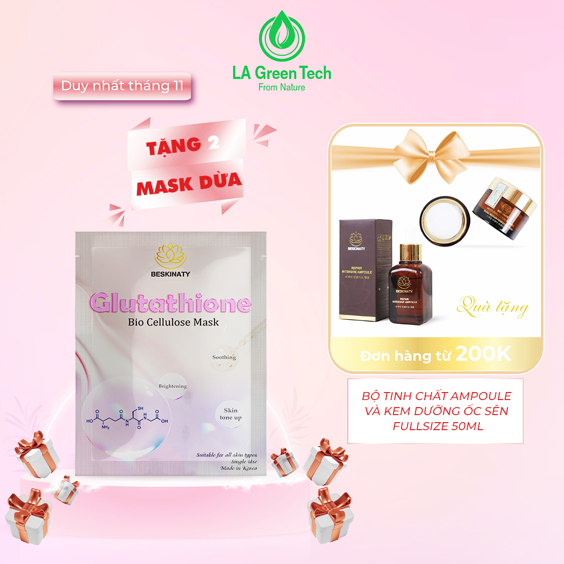 MẶT NẠ SINH HỌC DƯỠNG SÁNG DA GLUTATHIONE BIO CELLULOSE MASK BESKINATY HÀN QUỐC