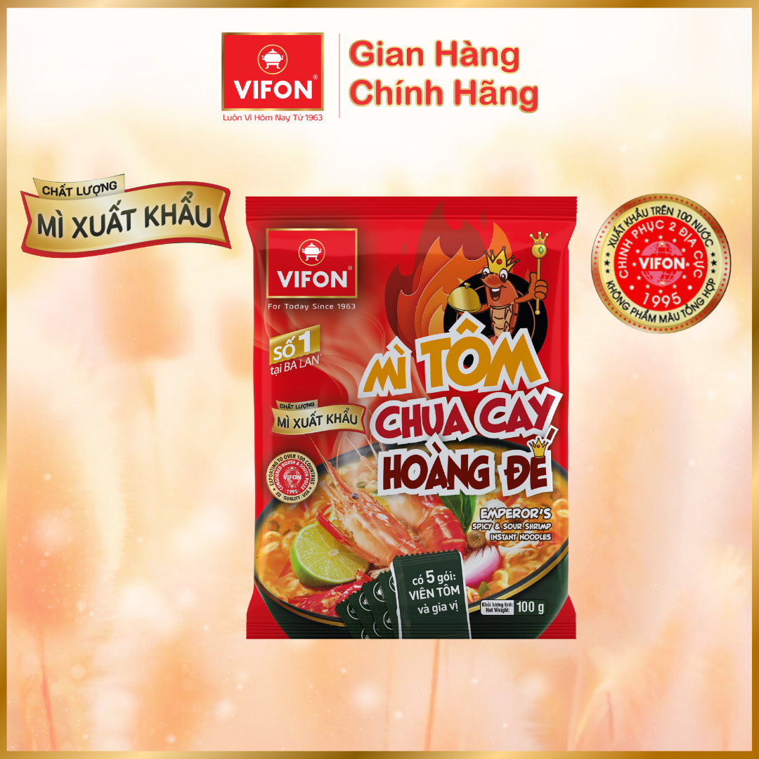 Thùng 18 gói Mì tôm chua cay Hoàng Đế/ Sườn heo nướng Bali VIFON Chất lượng xuất khẩu 100gr/gói