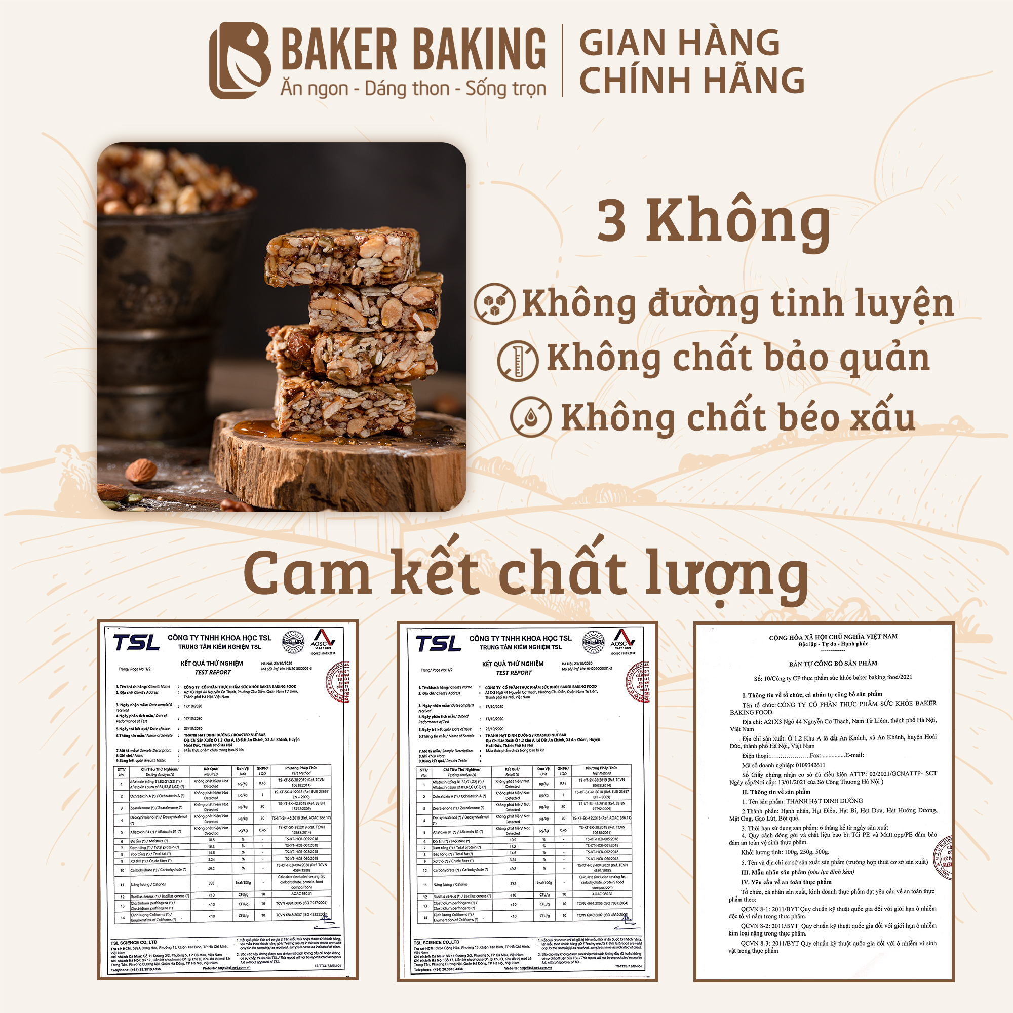 Bánh thanh hạt dinh dưỡng Baker Baking không đường, không chất bảo quản, tiện lợi hỗ trợ tập luyện, tăng cơ 100g